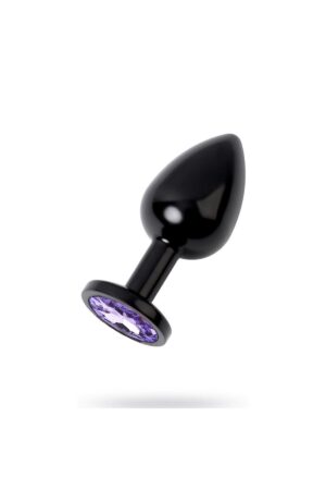 Metal Mor Taşlı Siyah Anal Plug Orta Boy
