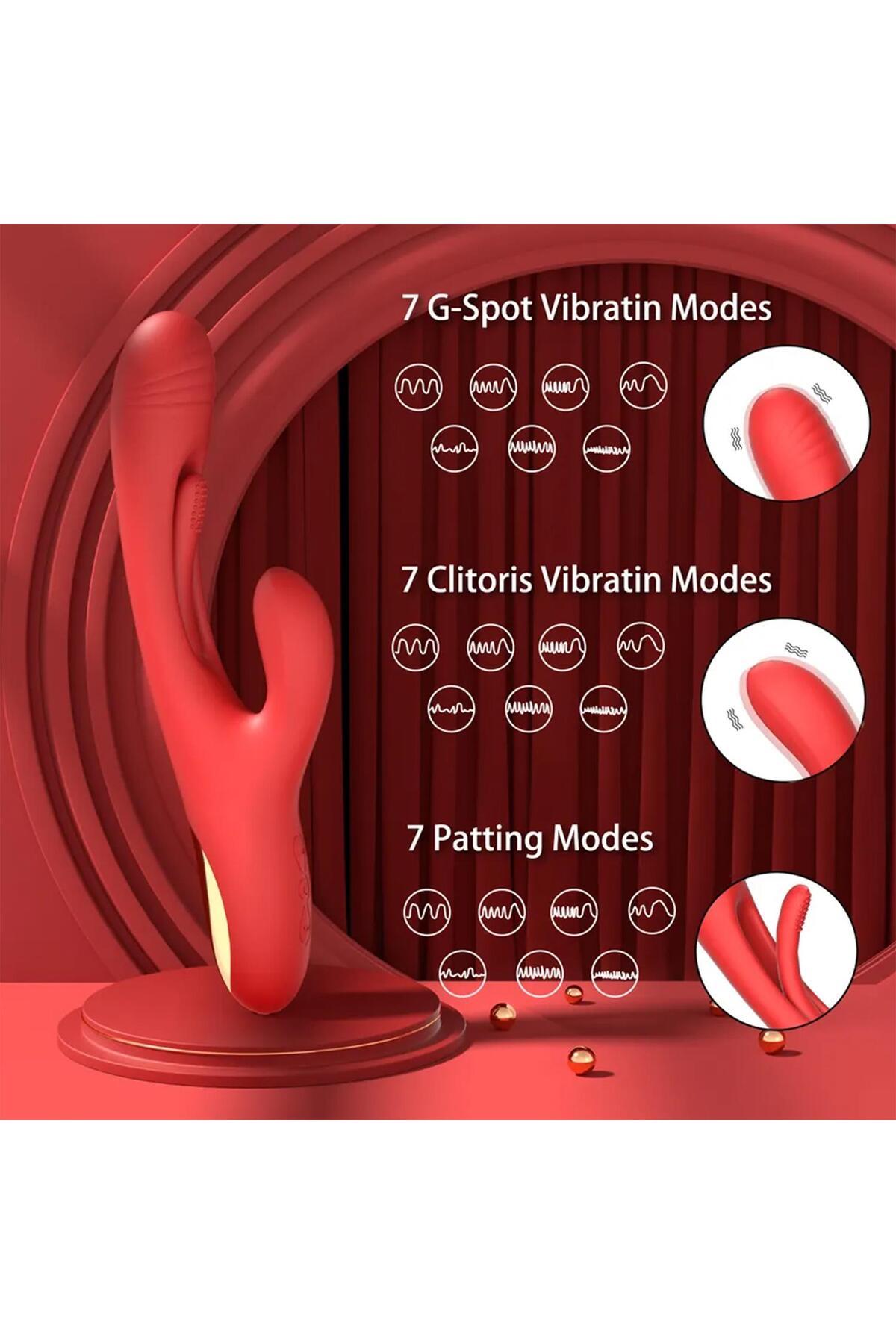 Modern 3 Modlu Rabbit Vibrator Kırmızı - Görsel 3