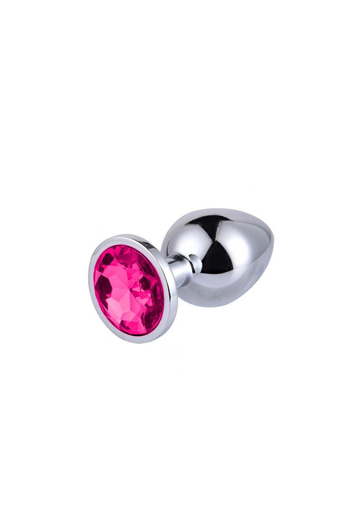 Metal Elmas Taşlı Anal Plug Rose Büyük Boy