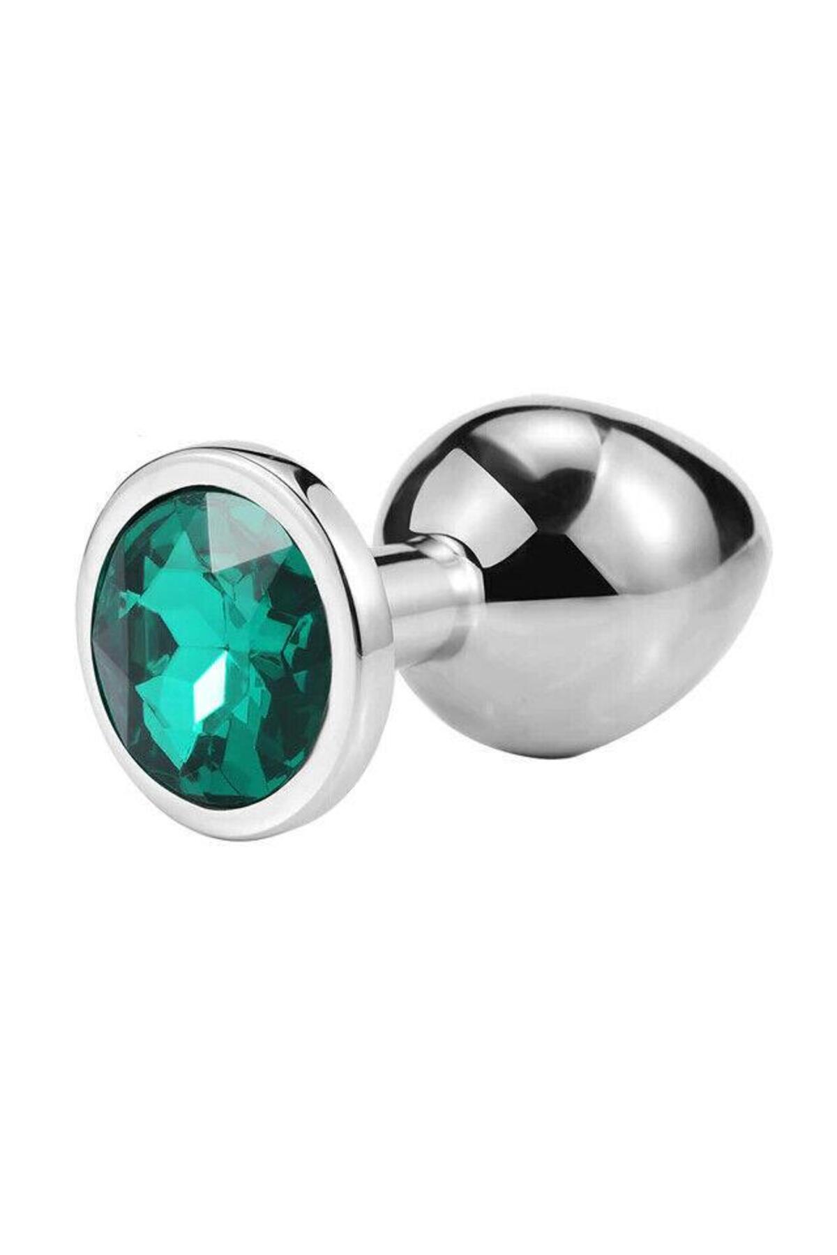 Metal Elmas Taşlı Anal Plug Zümrüt Küçük Boy