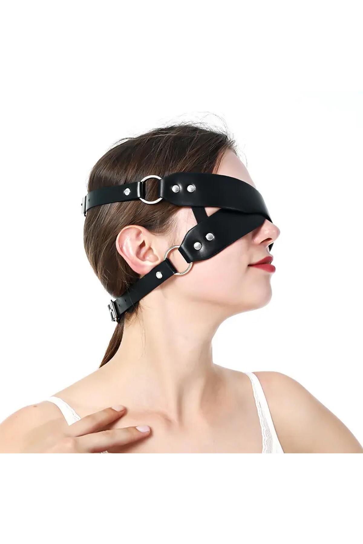 Deri Çapraz Göz Maskesi Ayarlanabilir Harness - Görsel 3