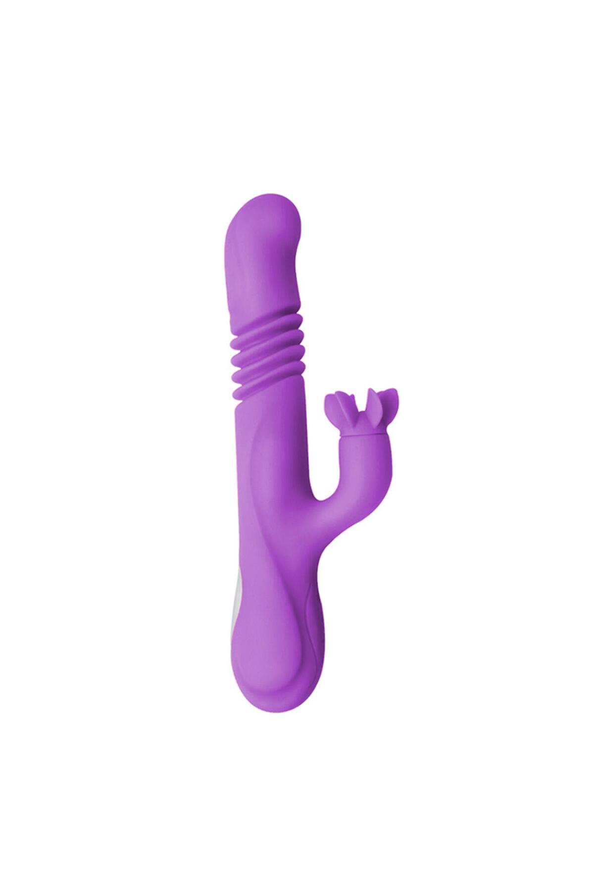 Hareketli Uyarıcılı Isıtmalı Rabbit Vibratör Mor