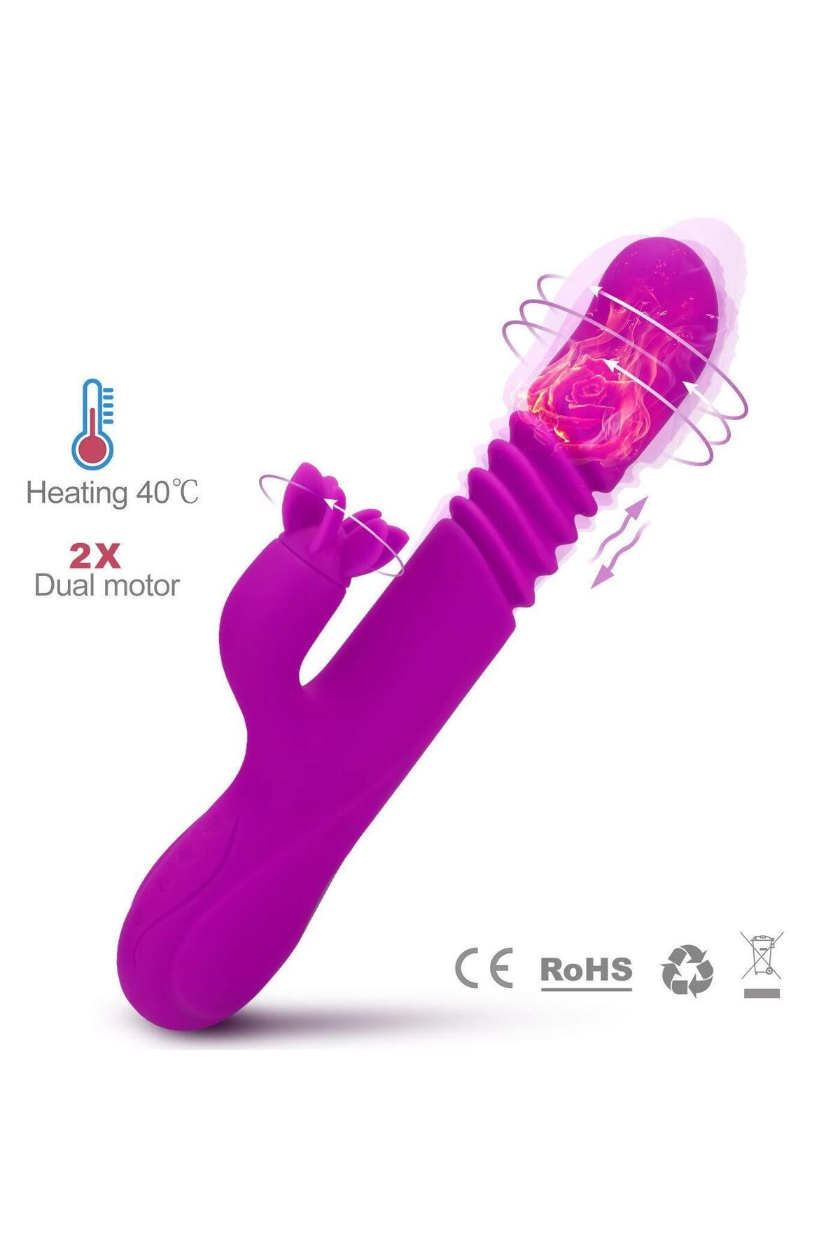 Hareketli Uyarıcılı Isıtmalı Rabbit Vibratör Mor - Görsel 4