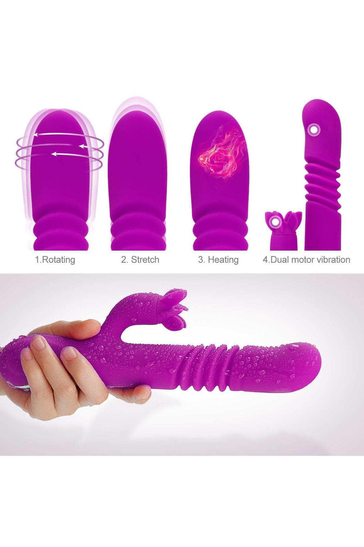 Hareketli Uyarıcılı Isıtmalı Rabbit Vibratör Mor - Görsel 5