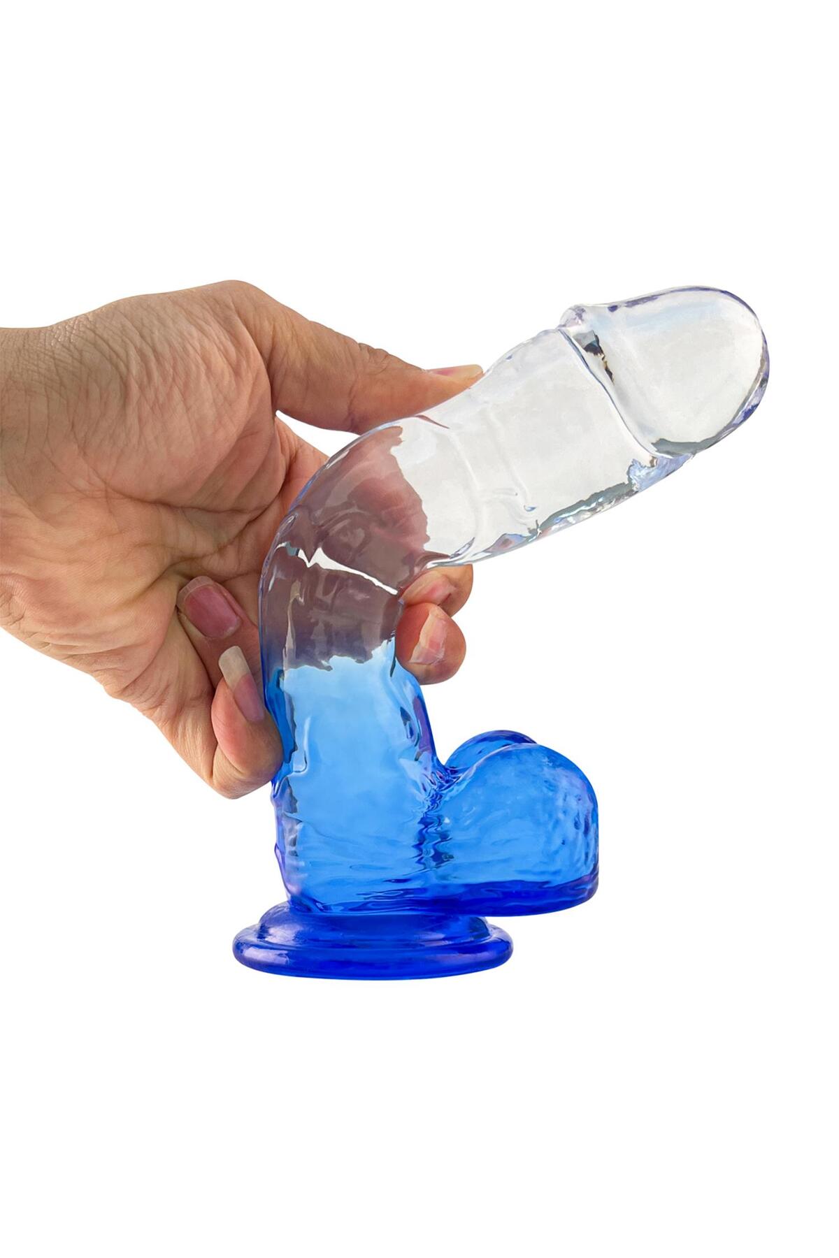 Silikon Şeffaf Mavi Realistik Dildo 20 cm - Görsel 3