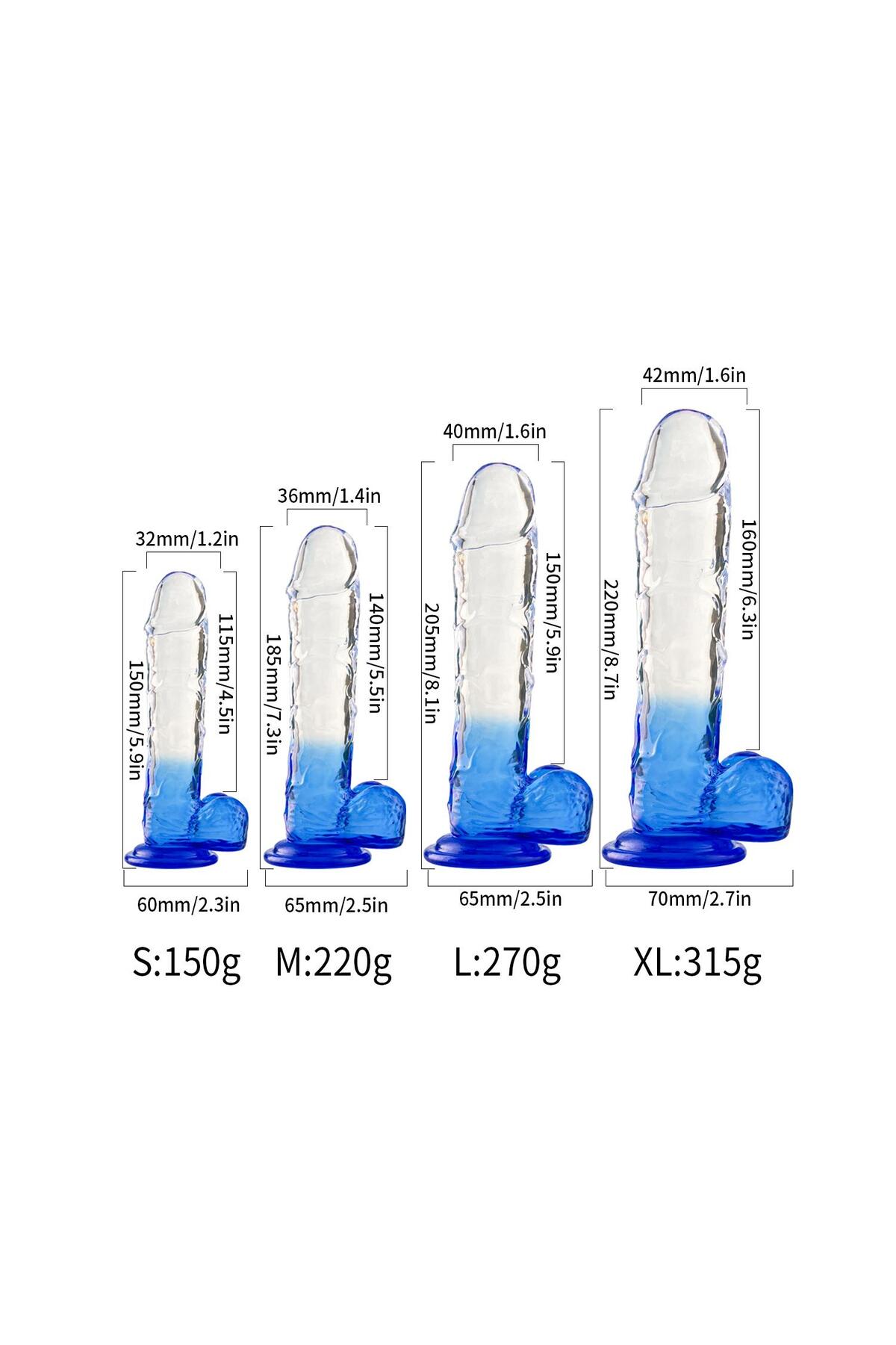 Silikon Şeffaf Mavi Realistik Dildo 20 cm - Görsel 4