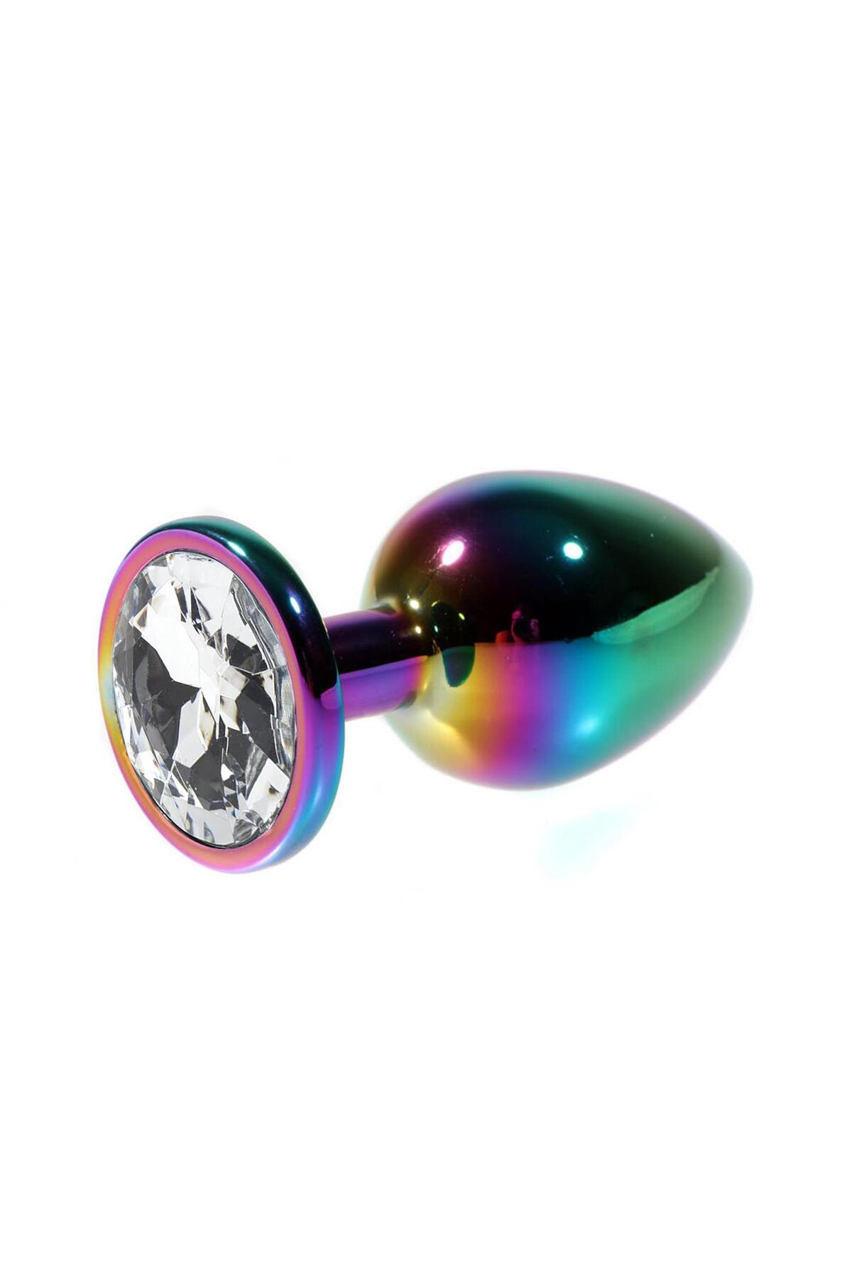 Metal Şeffaf Taşlı Rainbow Anal Plug Orta Boy