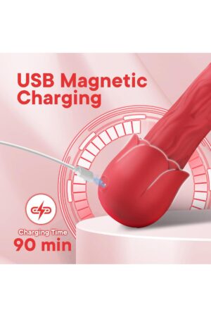 Pembe Tilki Isıtmalı 10 Modlu USB Manyetik Şarjlı Kırmızı Realistik Vibratör