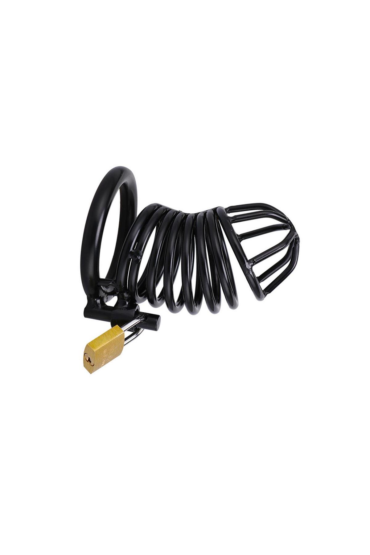 Siyah Metal Penis Kilidi 50mm – Ayarlanabilir Çelik Kafes + Asma Kilit