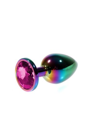 Metal Pembe Taşlı Rainbow Anal Plug Orta Boy