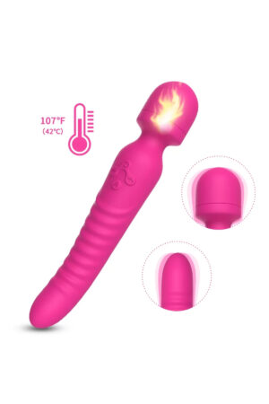 CHOBE Isıtmalı Çift Titreşim Motorlu Klitoris ve G Nokta Wand Vibratör - Pembe
