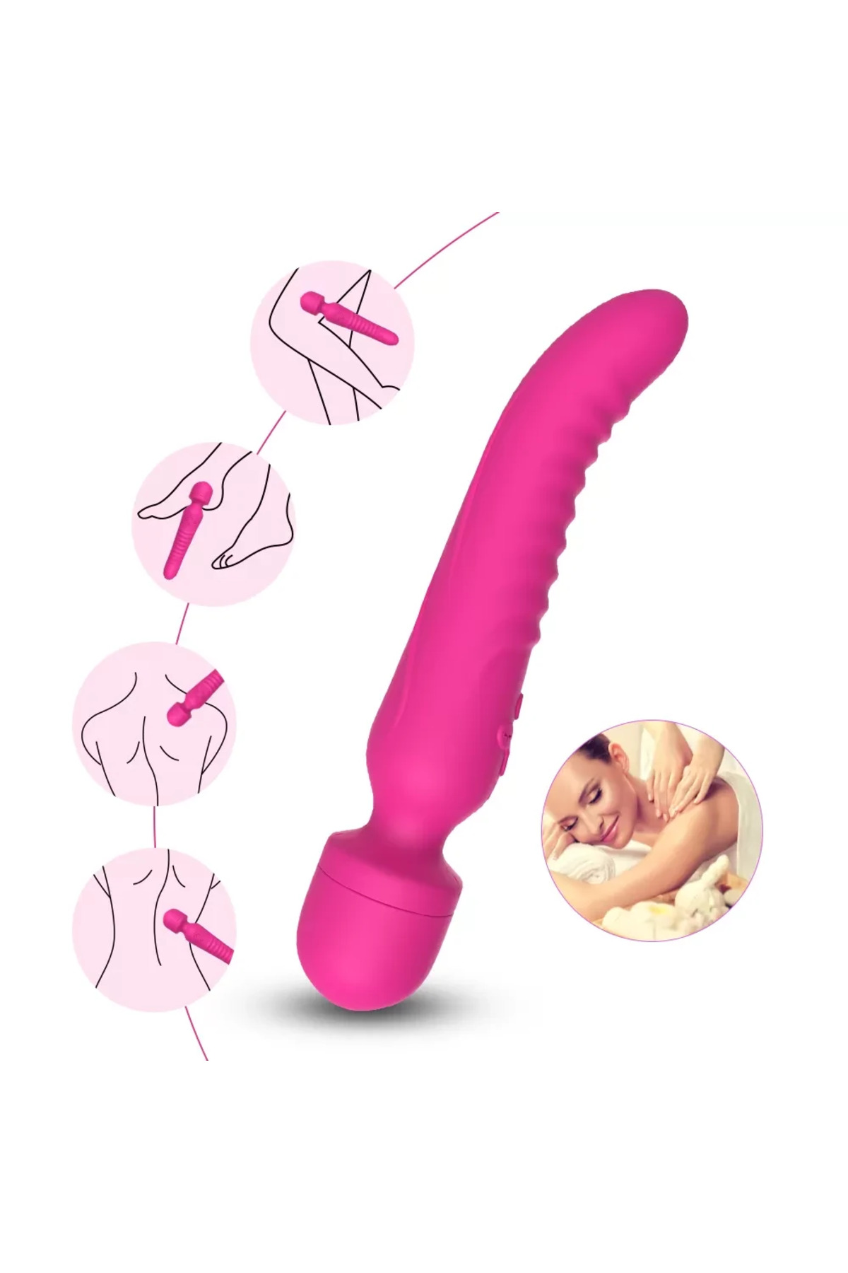 CHOBE Isıtmalı Çift Titreşim Motorlu Klitoris ve G Nokta Wand Vibratör - Pembe - Görsel 2