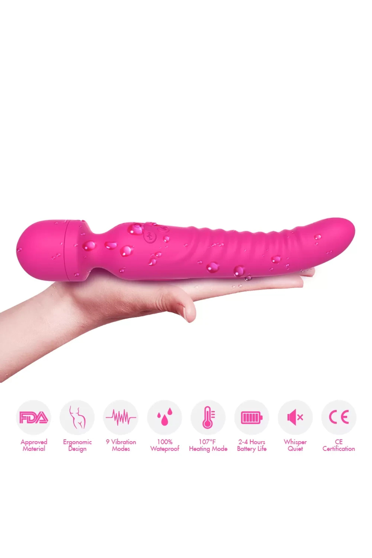 CHOBE Isıtmalı Çift Titreşim Motorlu Klitoris ve G Nokta Wand Vibratör - Pembe - Görsel 4