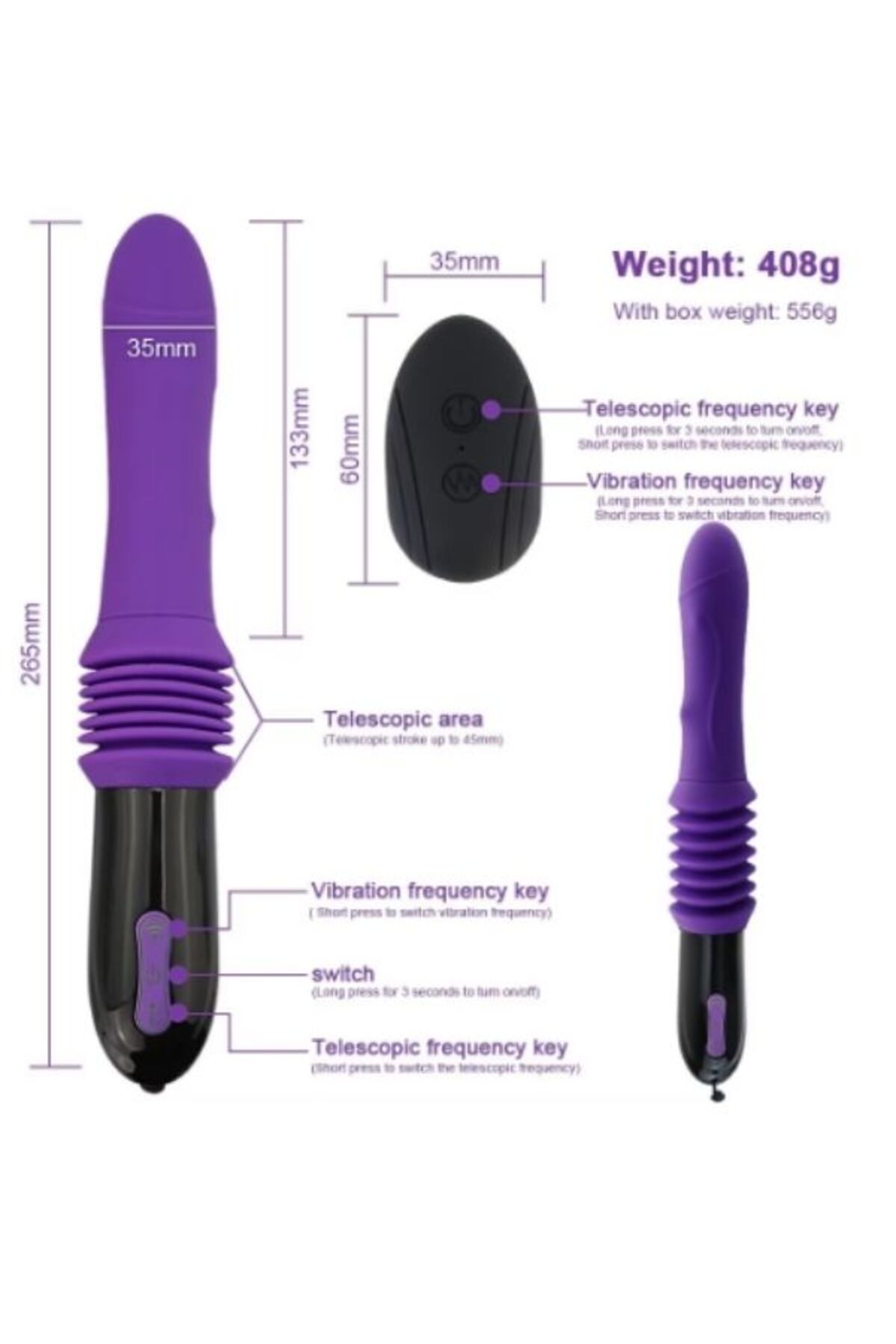 Telescopic Uzaktan Kumandalı dildo Makinesi Vibratörü - Görsel 4