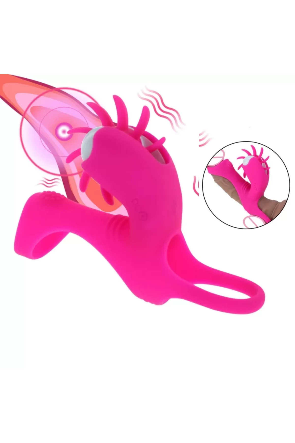 GUIMI Dönebilen Dil Hareketli Klitoris ve G-Spot Uyarıcı Testis ve Penis Halkası - Pembe - Görsel 3