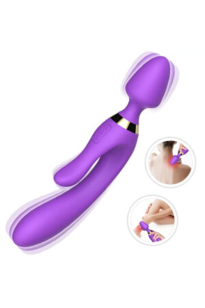 WOWYES Manyetik Şarjlı Su Geçirmez Wand Massager 3 in 1 Dildo Vibratör - Mor