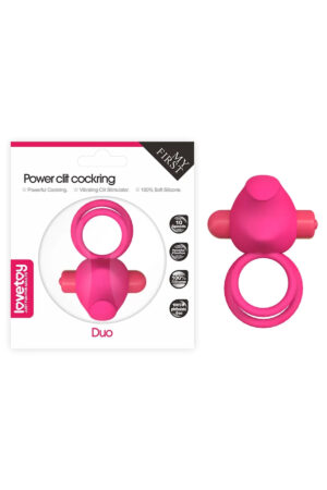 Klitoris Uyarıcı Titreşimli Silikon Penis Halkası Pembe - Power Clit Duo Silicone Cockring