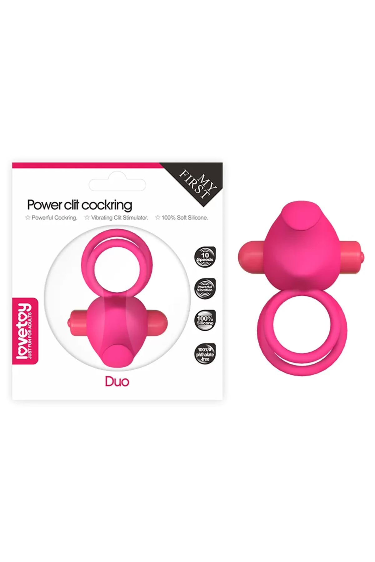Klitoris Uyarıcı Titreşimli Silikon Penis Halkası Pembe - Power Clit Duo Silicone Cockring