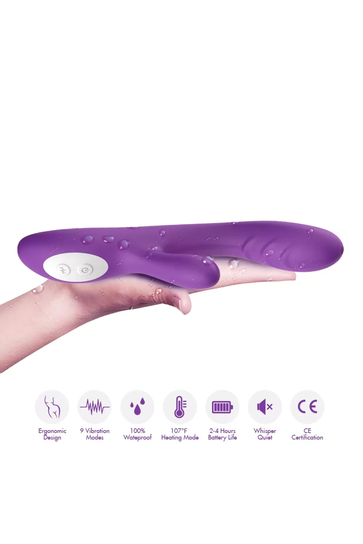 PRIME TOYS Spark Isıtmalı Klitoris ve G Spot Uyarıcı 2 in 1 Rabbit Vibratör - Mor - Görsel 4