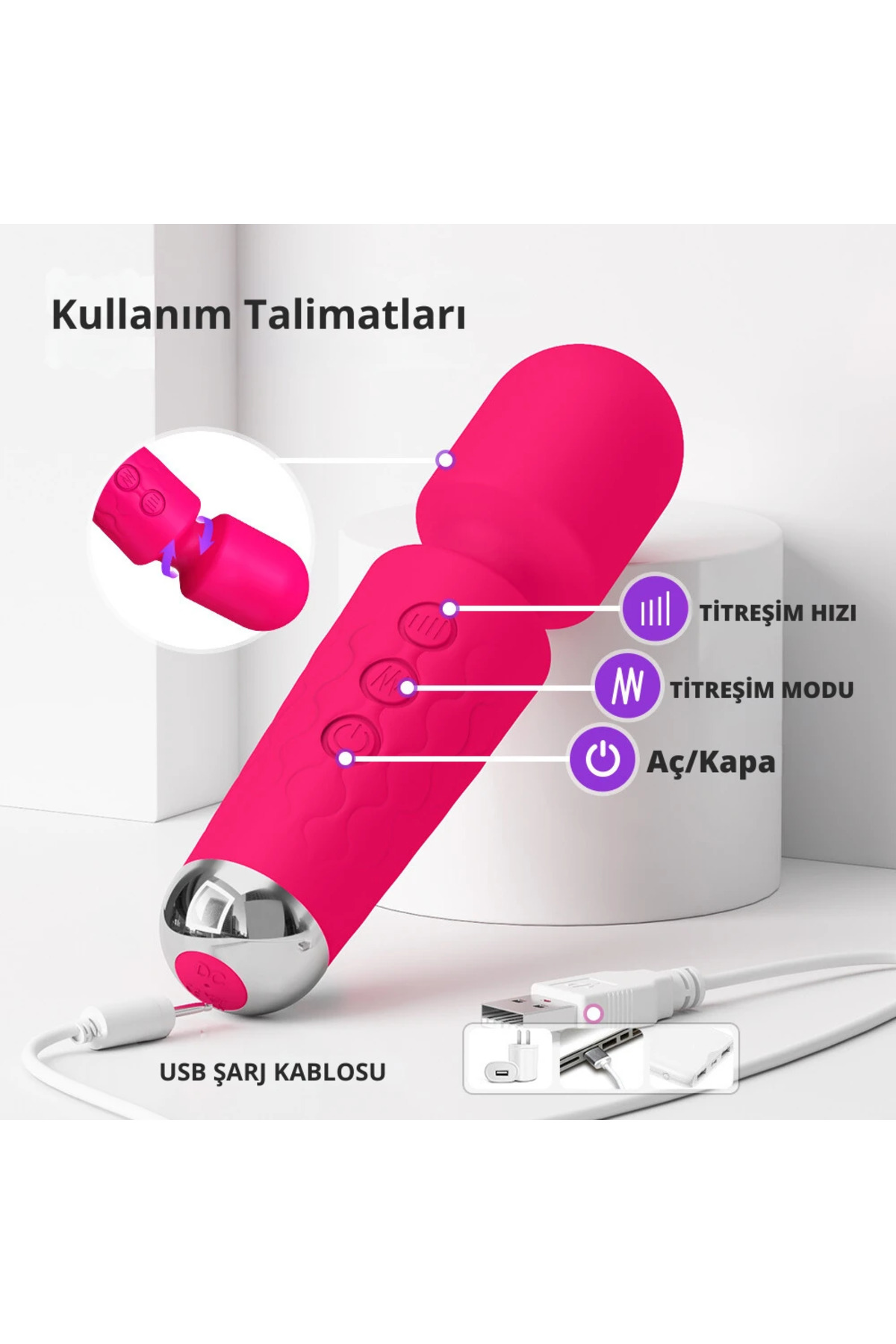 PRIME TOYS Artemis Çok Güçlü Titreşimli Masaj Vibratör Göğüs ve Klitoris Uyarıcı Wand Massager - Görsel 5