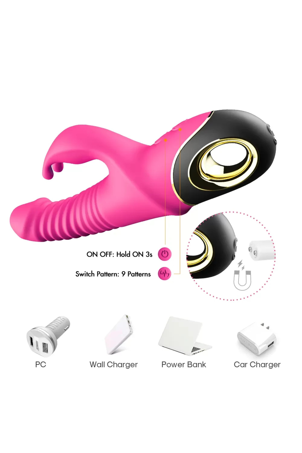 PRIME TOYS Zing İleri Geri ve Rotasyon Hareketli Su Geçirmez Klitoris Uyarıcı Rabbit Vibratör - Görsel 5