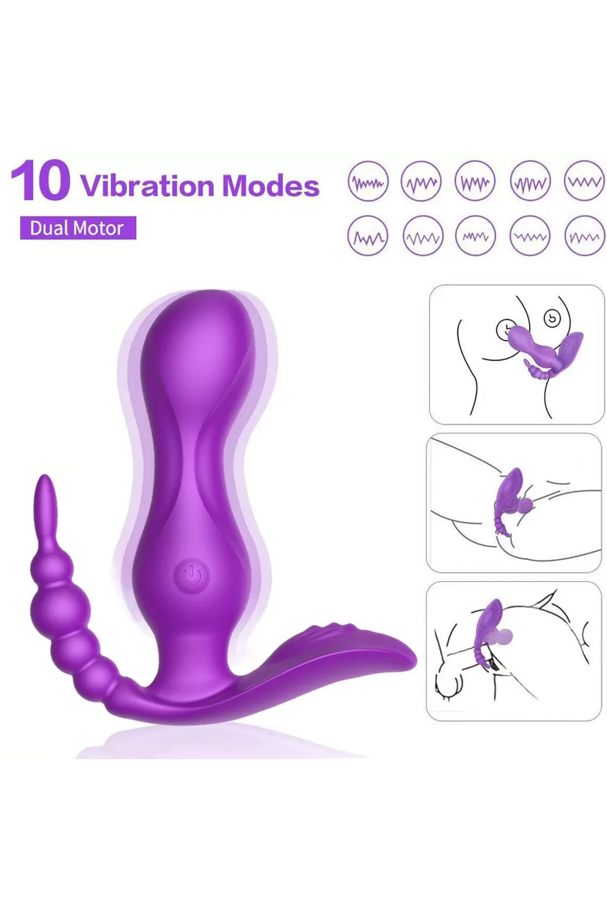 JAIN Kablosuz Kumandalı G-Spot Anal ve Klitoris Uyarıcı Külot İçi Giyilebilir 3 in 1 Vibratör - Mor - Görsel 3