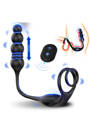 Şarjlı Uzaktan Kumandalı İleri Geri Hareketli Penis Halkalı Beads Perine Uyarıcı Vibratör