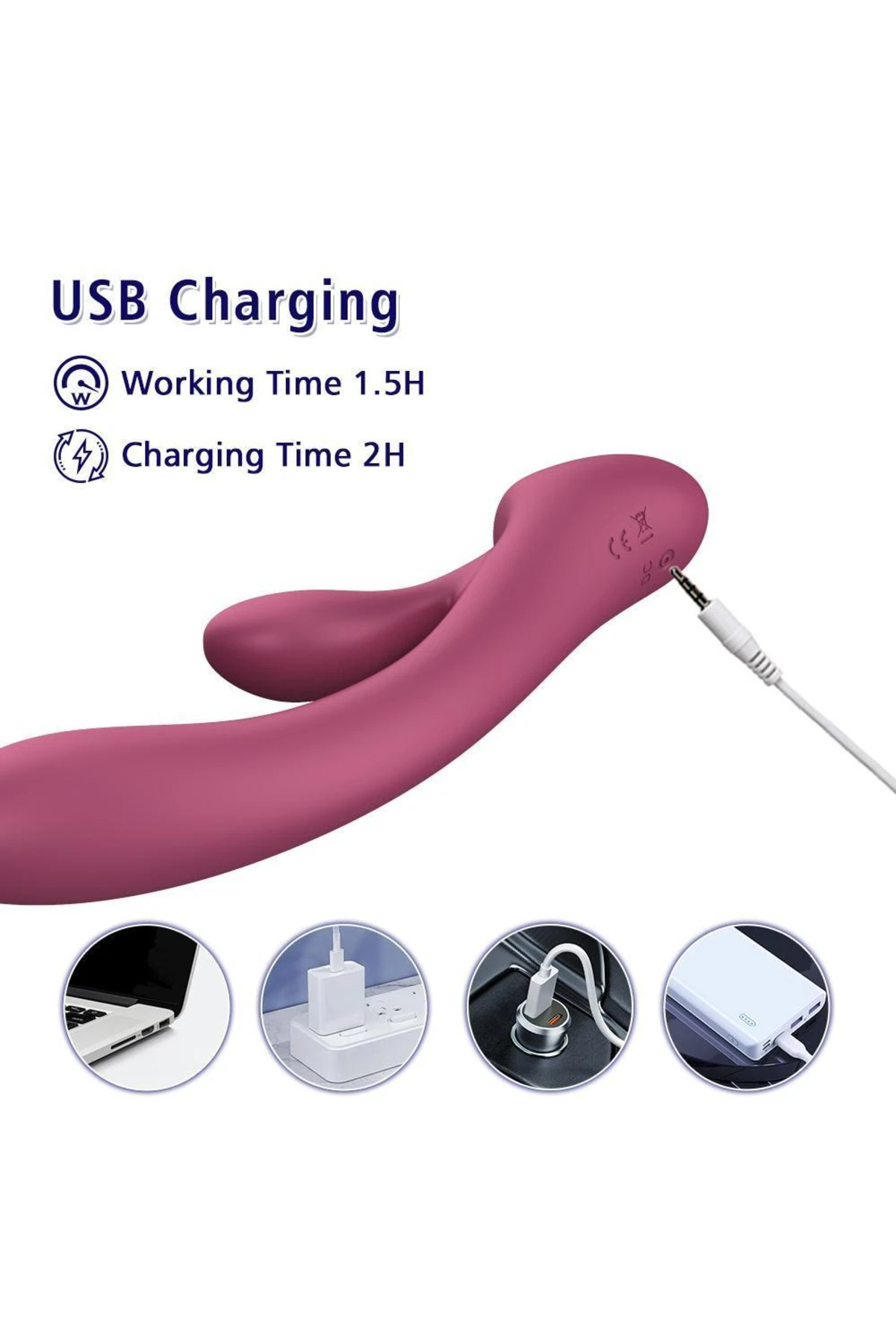 MERRY Şarjlı Ultra Güçlü Çift Motorlu 2 in 1 Rabbit Vibratör - Görsel 7