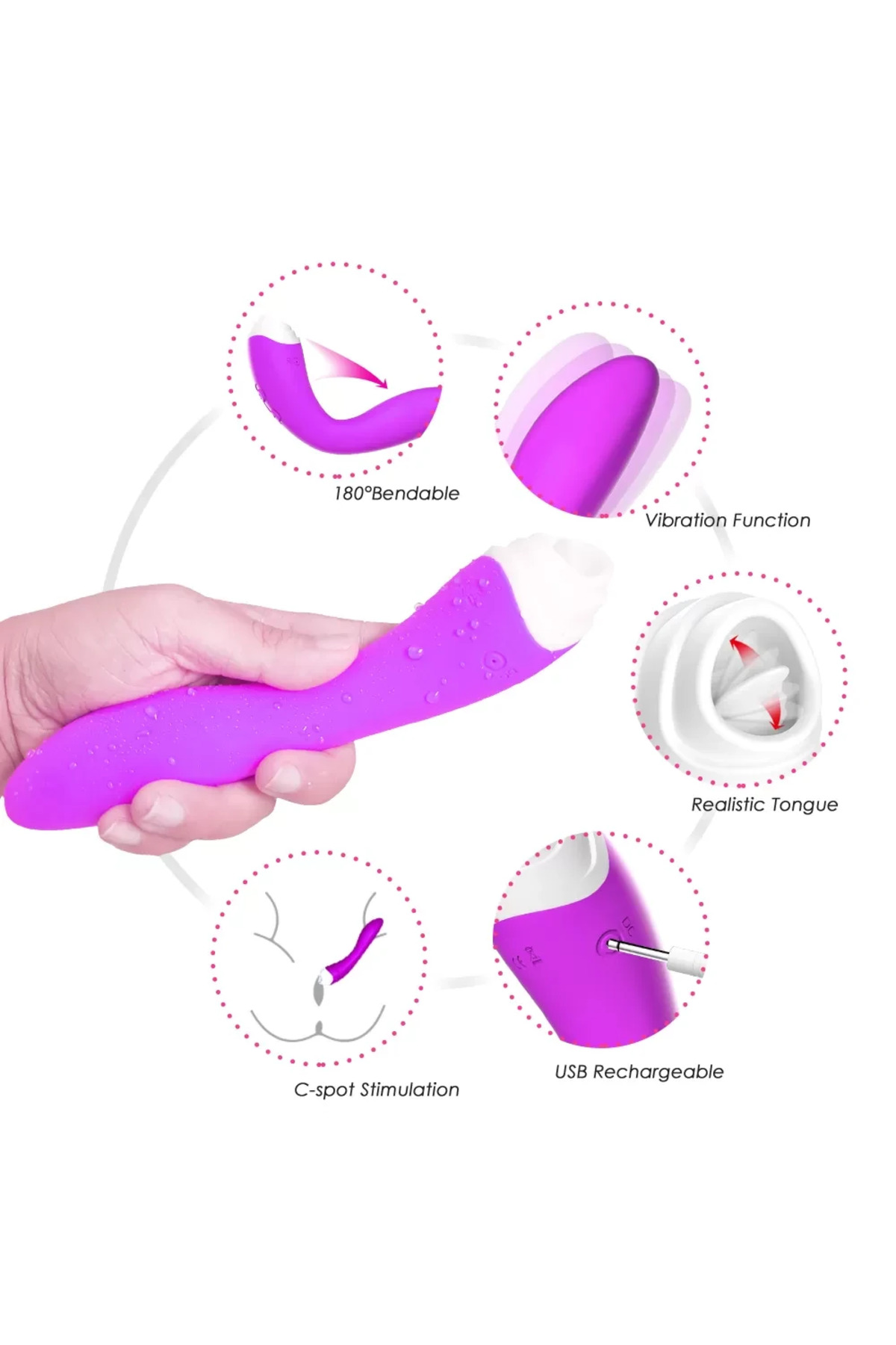 FAIRYLAND 9+9 Modlu Klitoris ve G-Spot Uyarıcı 2 in 1 Dil Vibratör - Mor - Görsel 3