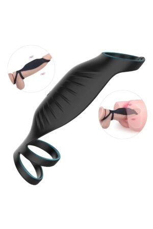 Carnivore Şarjlı G Nokta Uyarıcı Penis Kılıfı Güçlü Titreşimli Testis Halkalı Vibratör Penis Yüzüğü