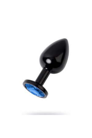 Metal Mavi Taşlı Siyah Anal Plug Küçük Boy