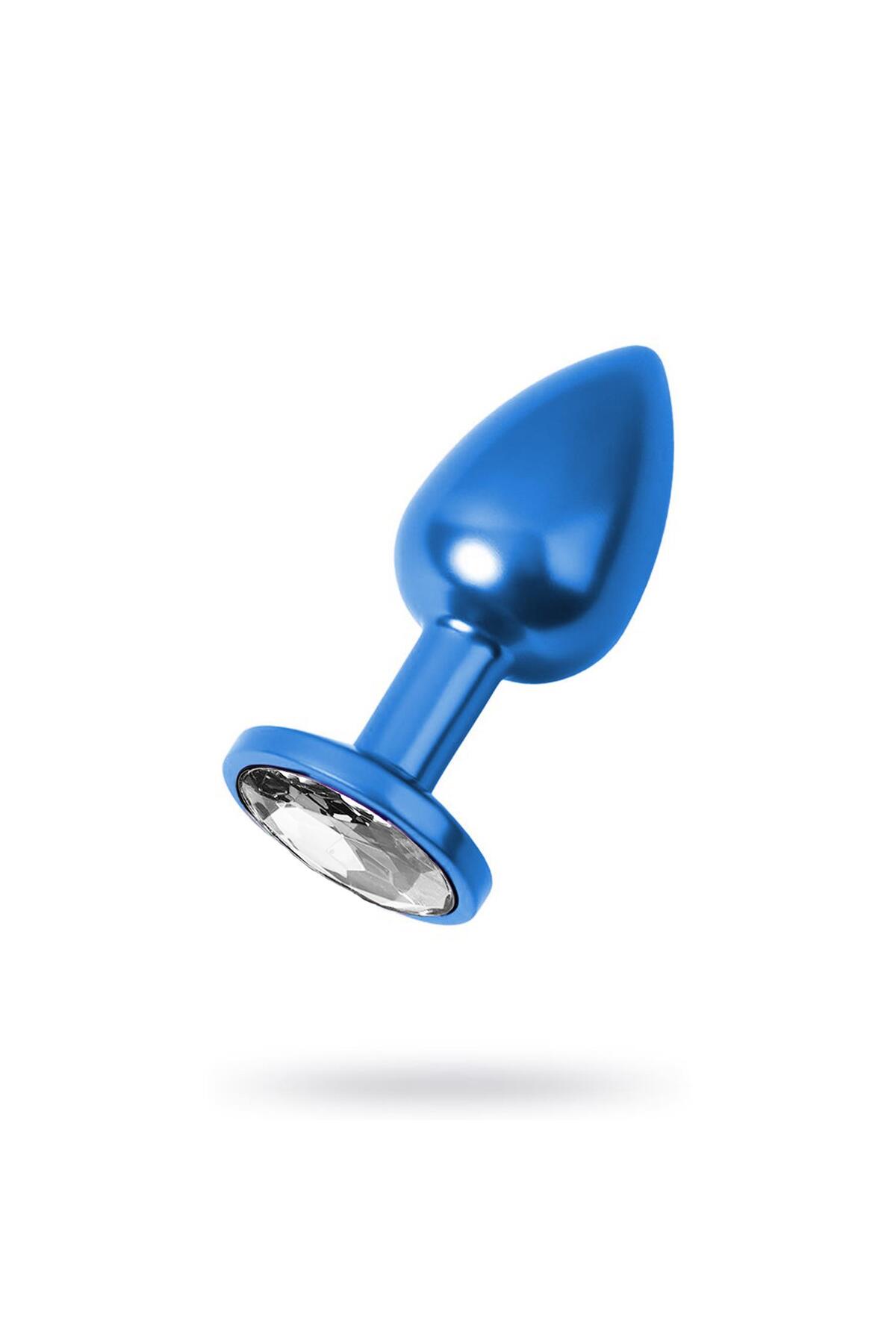 Metal Clear Taşlı Mavi Anal Plug Orta Boy