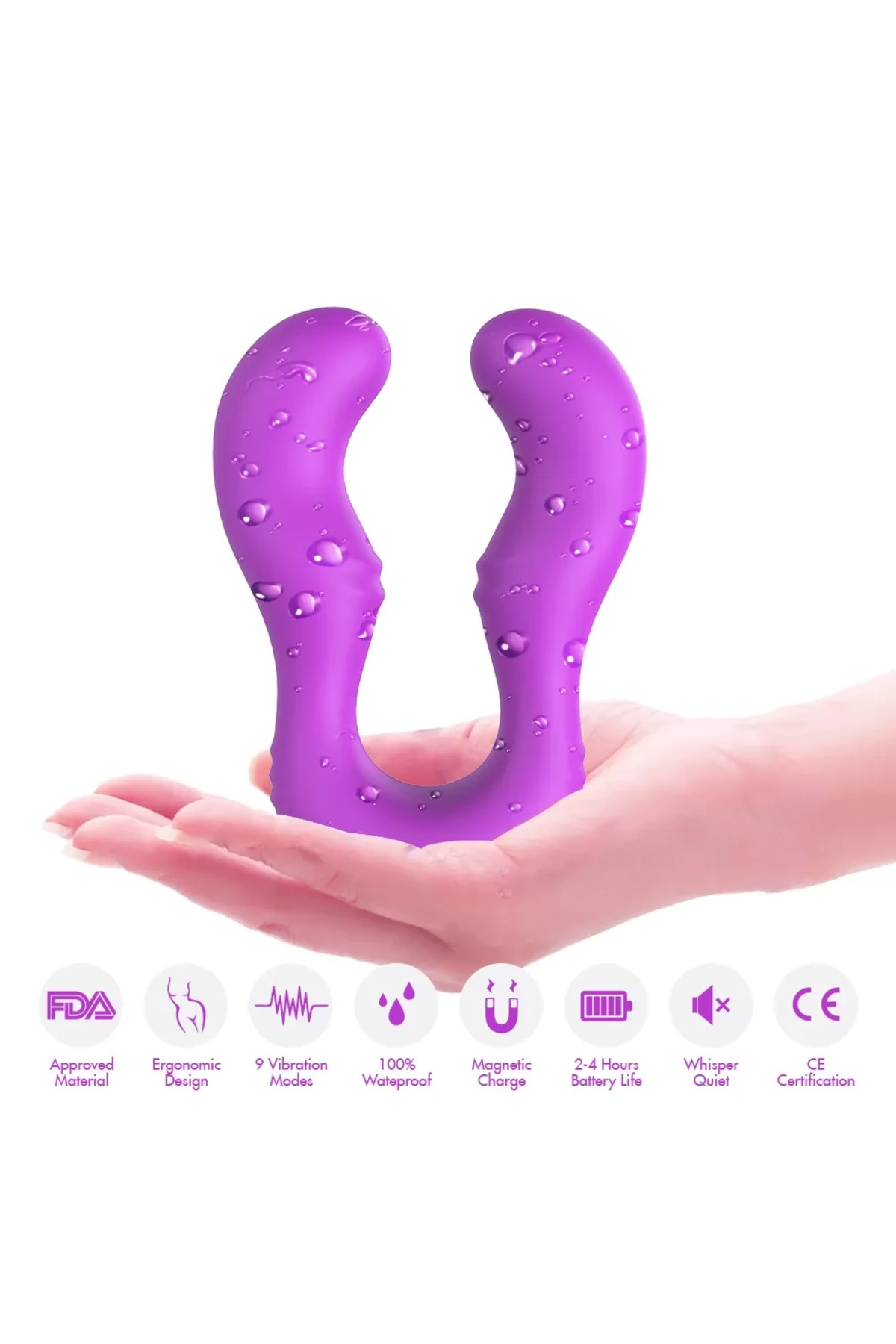 SERAPH PRO Kablosuz Kumandalı Strapless Çift Taraflı G Spot Çatal Vibratör - Mor - Görsel 4