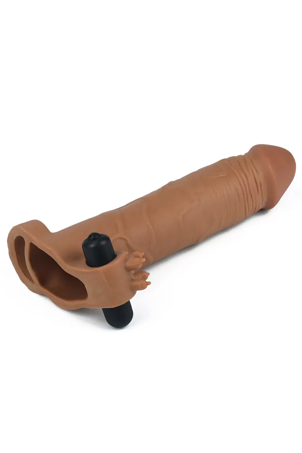 7.5 CM Dolgulu Gerçekçi Melez Doku Titreşimli Penis Kılıfı - Pleasure X-Tender - Görsel 4