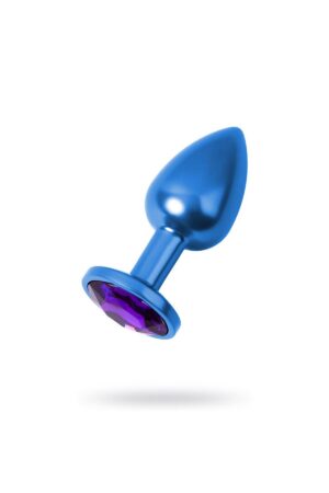 Metal Mor Taşlı Mavi Anal Plug Orta Boy