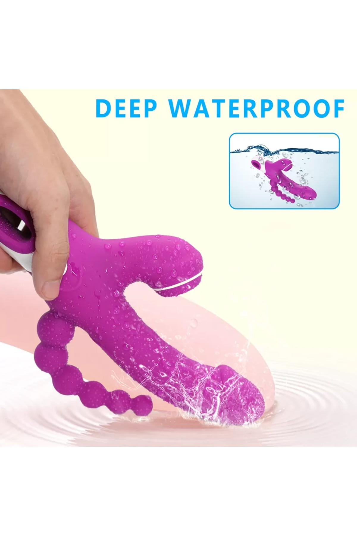 EROS Şarjlı Anal Boncuklu Emiş Güçlü 3 in 1 G Spot Üçlü Dildo Vibratör - Görsel 5