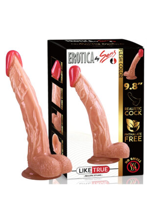 UNIQUE Realistik Dokuda Kavisli Dildo Vantuzlu Gerçekçi Yapay Penis 25 CM