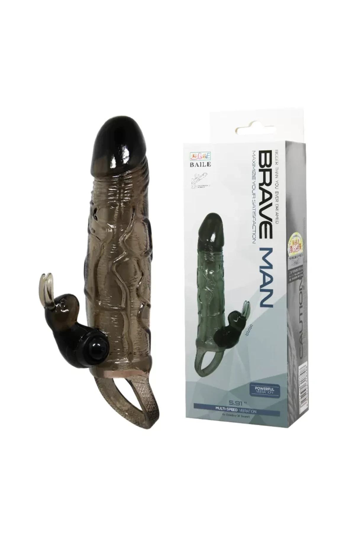 BRAVE MAN Uzatmalı Klitoris ve G-Spot Uyarıcı Titreşimli 2 in 1 Silikon Penis Kılıfı