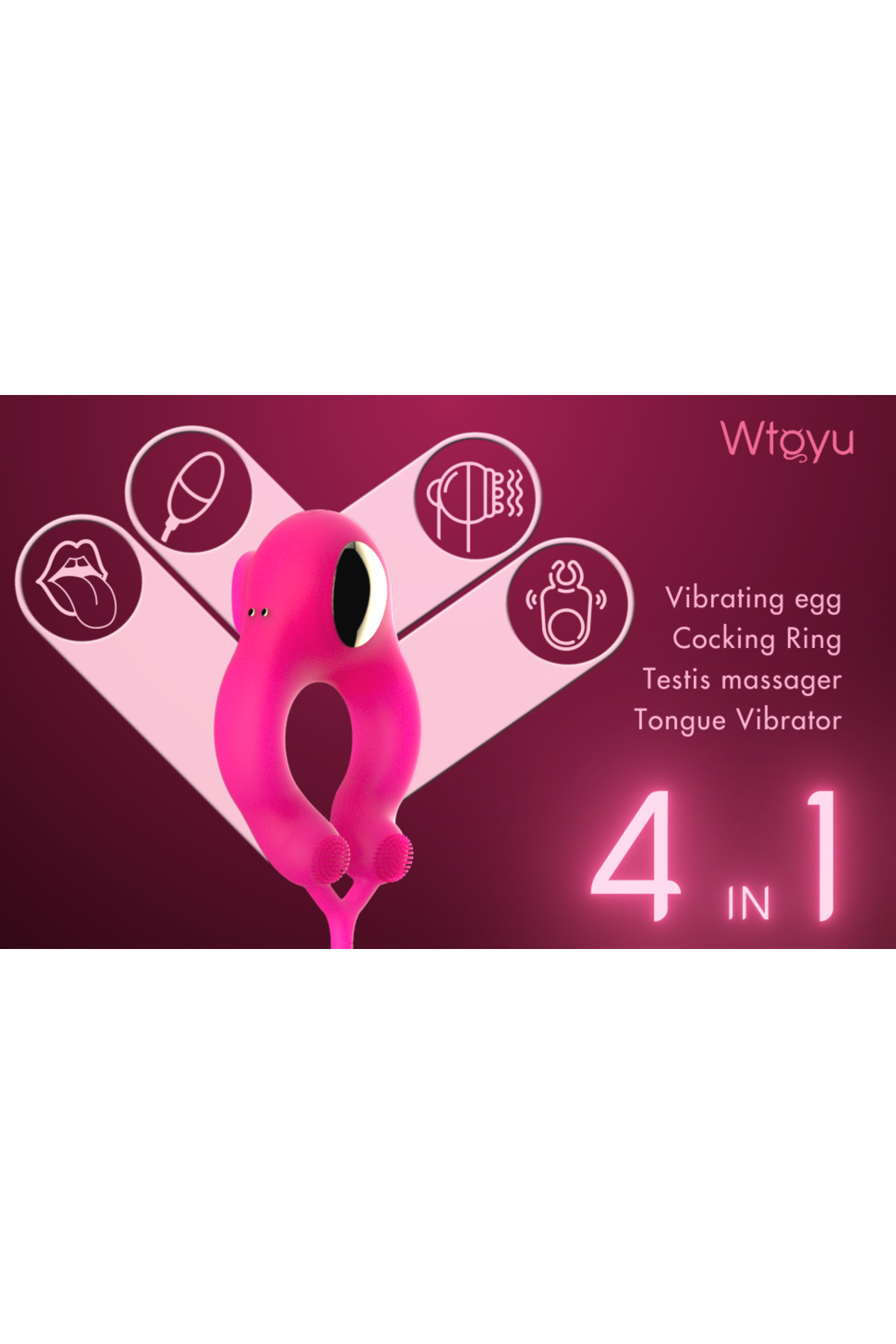 ESSENCE Kuyruklu Uyarıcı Plug ve Klitoris Uyarıcı Dil Vibratörlü Penis Halkası - Görsel 4