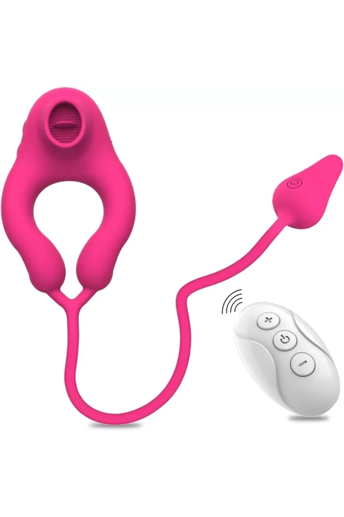 ESSENCE Kuyruklu Uyarıcı Plug ve Klitoris Uyarıcı Dil Vibratörlü Penis Halkası - Görsel 5