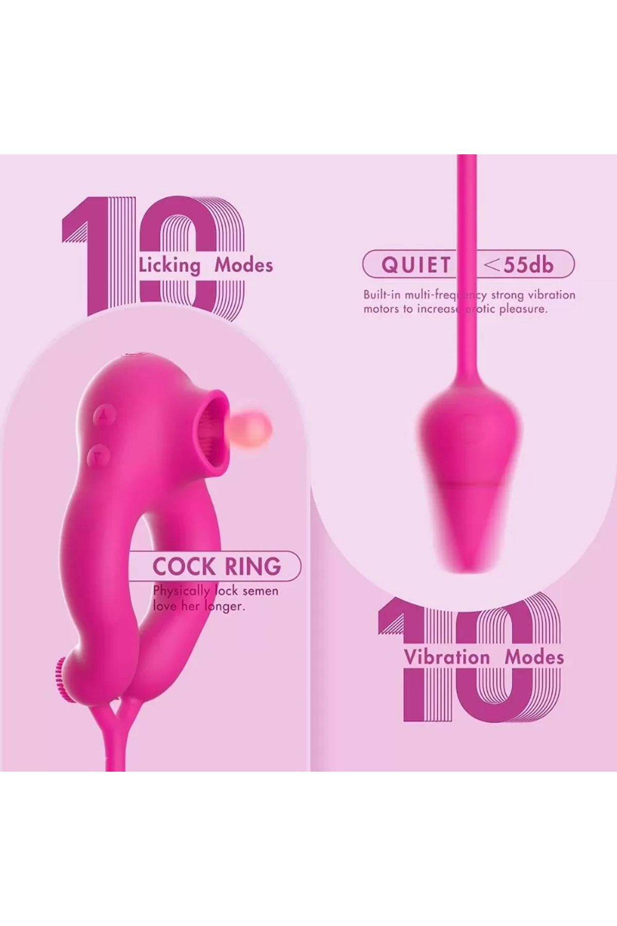 ESSENCE Kuyruklu Uyarıcı Plug ve Klitoris Uyarıcı Dil Vibratörlü Penis Halkası - Görsel 6
