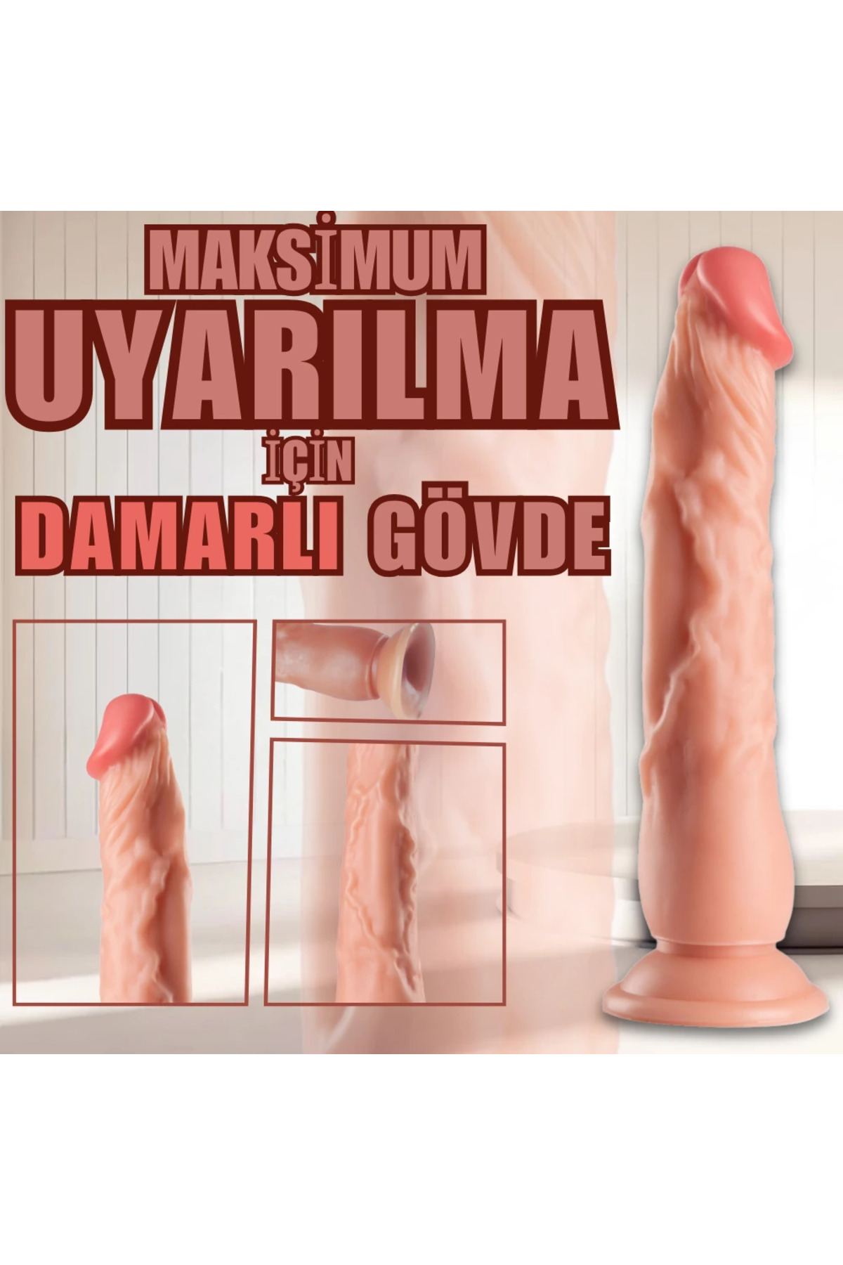 UNIQUE Realistik Dokuda Dildo Vantuzlu Damarlı Gerçekçi Yapay Penis 23 CM - Görsel 2