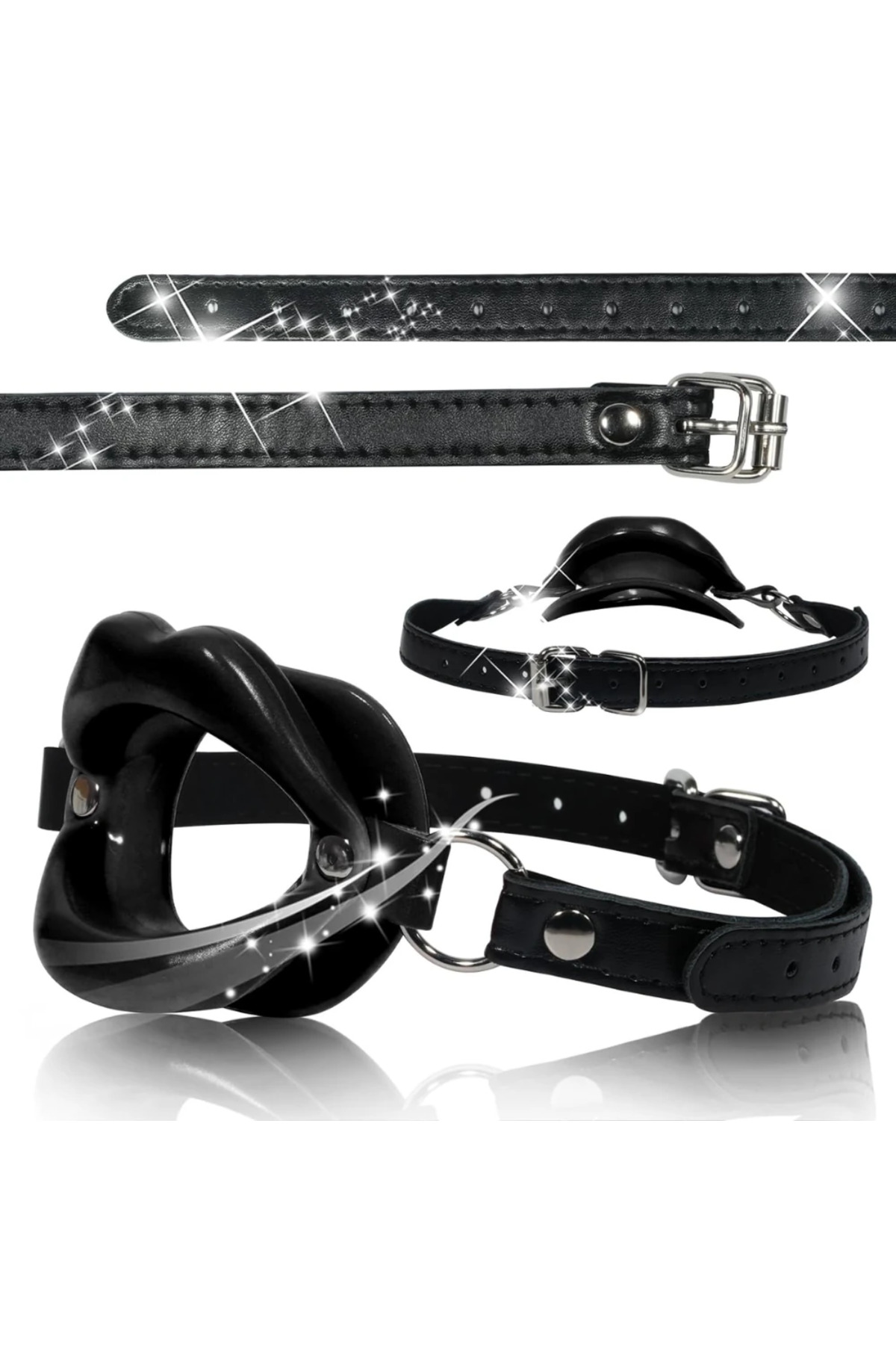 Deri Kemerli Siyah Yumuşak Silikon Dudak Esnek Esaret Ağız Tıkacı Black Open Mouth Lip Gag