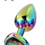 Paslanmaz Çelik Çok Renkli Kalpli Mücevher Taşlı Pürüzsüz Rainbow Metal Anal Butt Plug - Küçük Boy