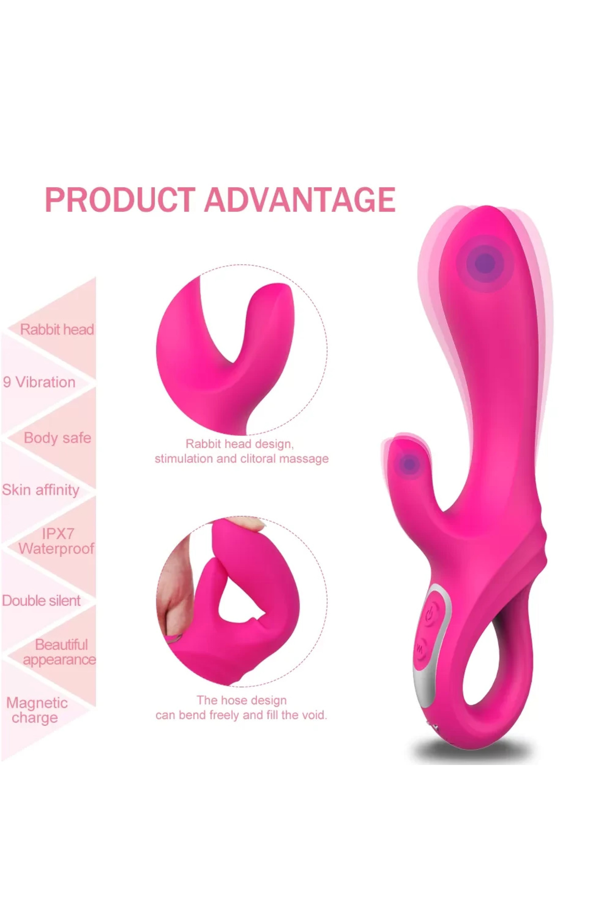 DAGGERS Çift Katmanlı Bükülebilir Su Geçirmez Klitoris ve G-Spot Uyarıcı Vibratör - Görsel 4