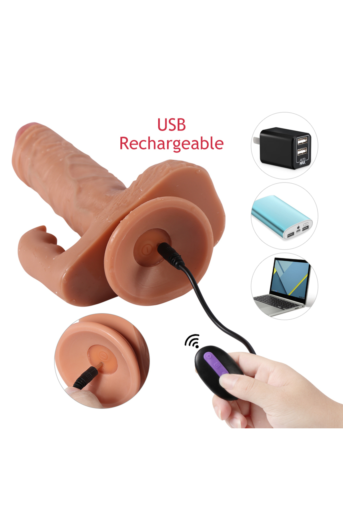 USB Şarjlı 21 cm Klitoris Uyarıcılı Penis Vibratör - Görsel 3