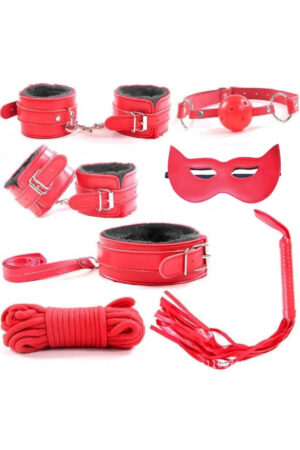 Fetish Beginner 7 Parça BDSM Set - Kırmızı