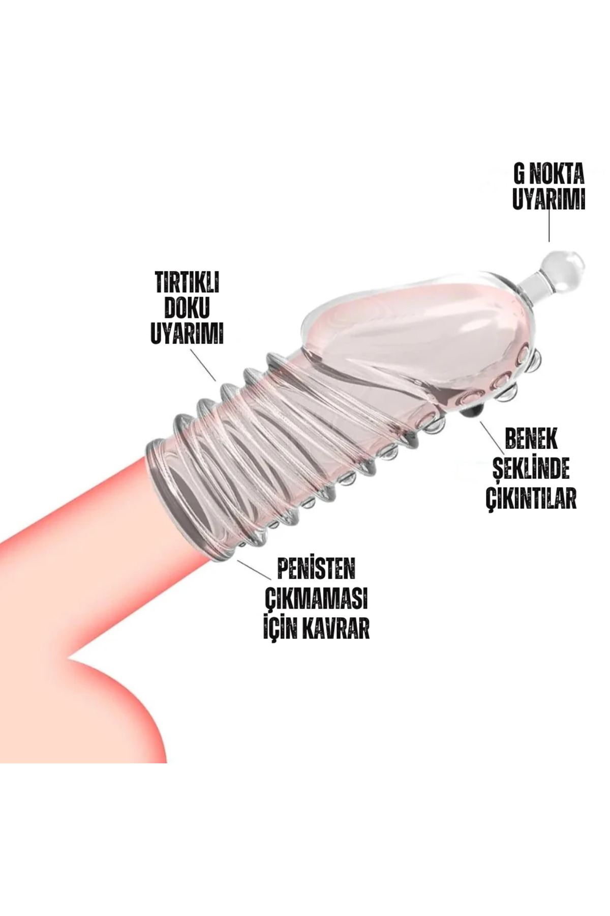 Tekrar Kullanılabilir Tırtıklı G Nokta Uyarıcı Kavrayan Silikon Penis Kılıfı - Görsel 3