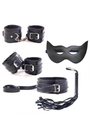 Hakiki deri den Yapıldı. Fetish Beginner 5 Parça BDSM Set - Siyah