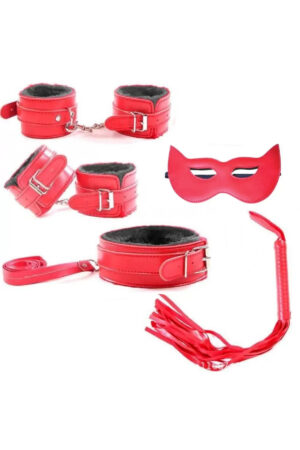 Hakiki deri den Yapıldı. Fetish Beginner 5 Parça BDSM Set - Kırmızı